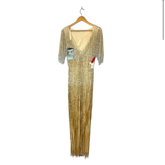 MAC DUGGAL Beaded Fringe Gown Ombré Silver
Gold Formal Dress 4743 Size 4 - Picture 4 of 9